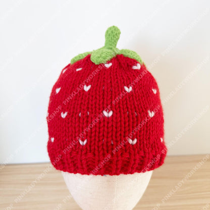 Crochet Strawberry Hat | Handmade Knit Fruit Beanie | Cute Red Strawberry Cap | Kawaii Winter Hat Gift