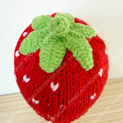 Crochet Strawberry Hat | Handmade Knit Fruit Beanie | Cute Red Strawberry Cap | Kawaii Winter Hat Gift