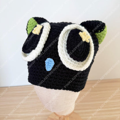 Crochet Black Cat Hat | Handmade Kawaii Cat Beanie with Big Eyes | Cute Animal Knit Hat | Whimsical Gift