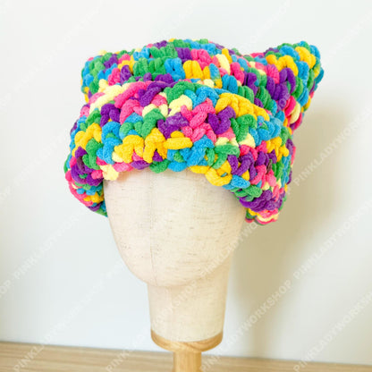 Colorful Crochet Cat Hat | Handmade Chunky Yarn Kitty Beanie | Rainbow Cat Ear Hat | Cute Winter Gift