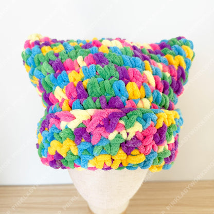 Colorful Crochet Cat Hat | Handmade Chunky Yarn Kitty Beanie | Rainbow Cat Ear Hat | Cute Winter Gift