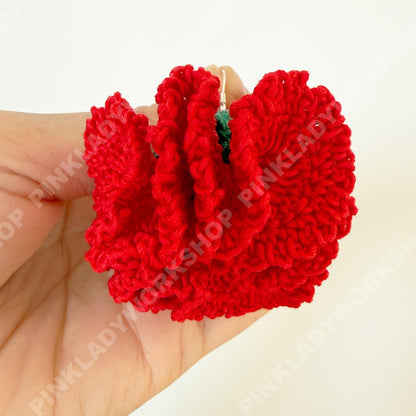 Handmade Crochet Carnation Earrings | Red Yarn Floral Dangles