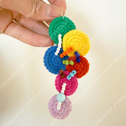 Crochet Circle Earrings | Handmade Rainbow Yarn Beaded Dangles