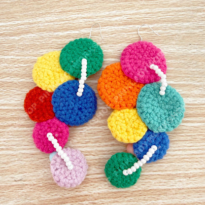 Crochet Circle Earrings | Handmade Rainbow Yarn Beaded Dangles
