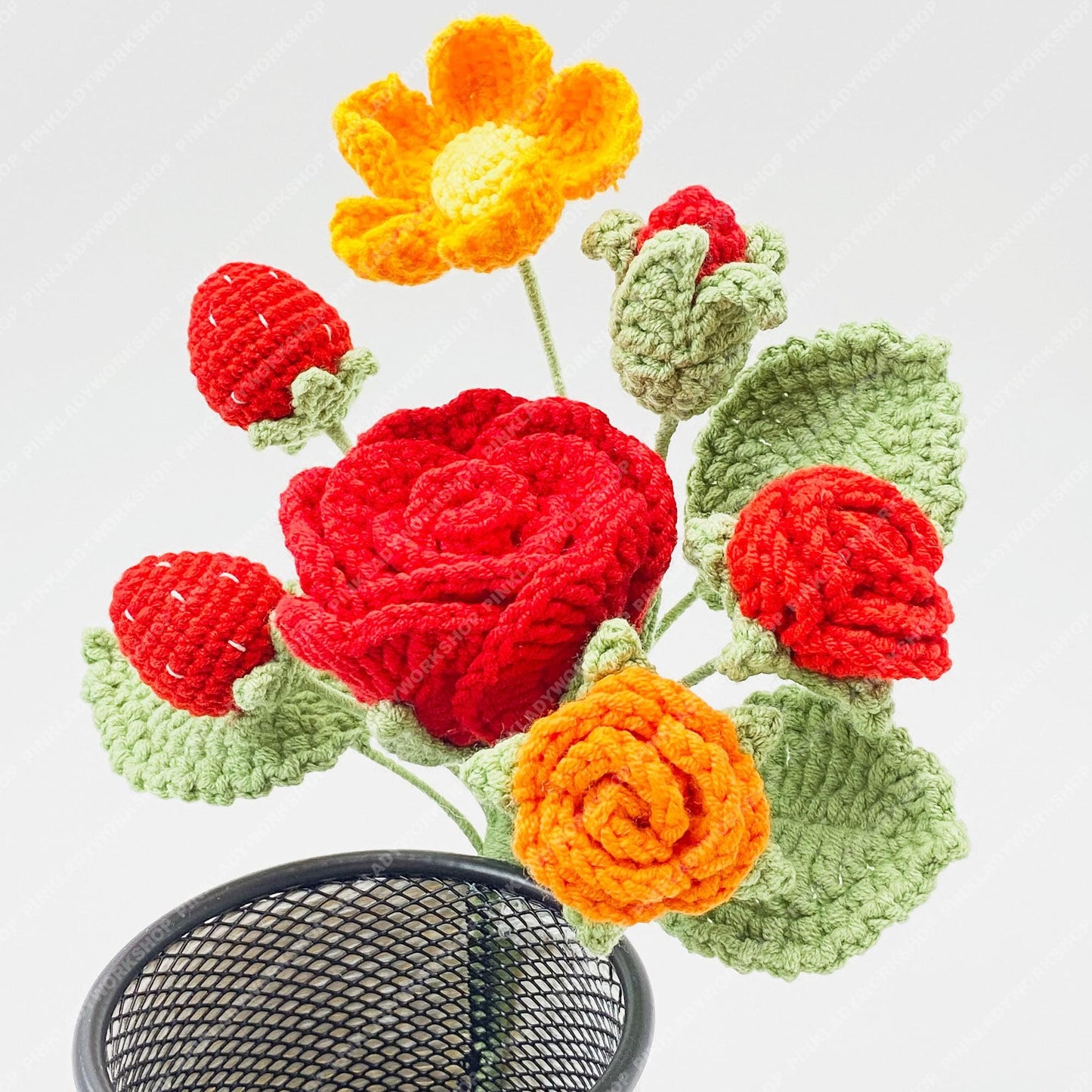 Crochet Flower Pen Holder | Handmade Yarn Desk Organizer