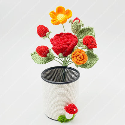 Crochet Flower Pen Holder | Handmade Yarn Desk Organizer