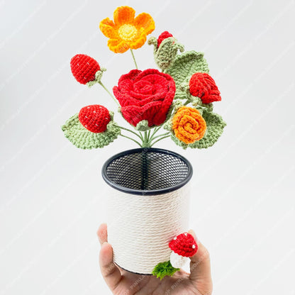 Crochet Flower Pen Holder | Handmade Yarn Desk Organizer