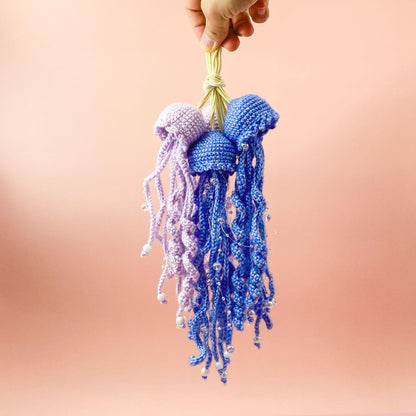 Crochet Jellyfish Bag Charm | Handmade Beaded Ocean Keychain