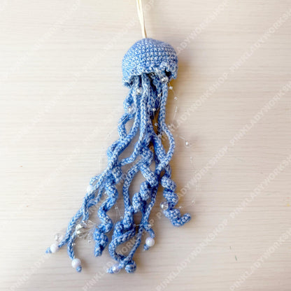 Crochet Jellyfish Bag Charm | Handmade Beaded Ocean Keychain