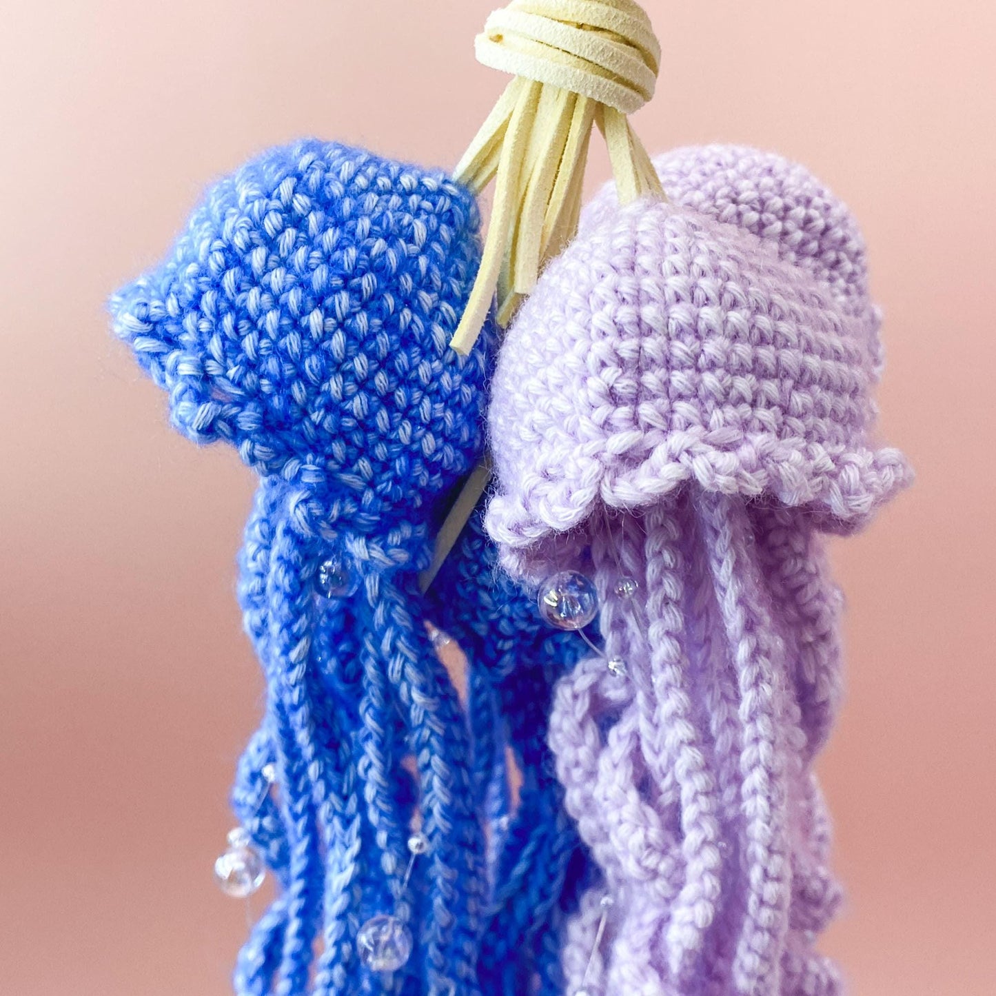 Crochet Jellyfish Bag Charm | Handmade Beaded Ocean Keychain