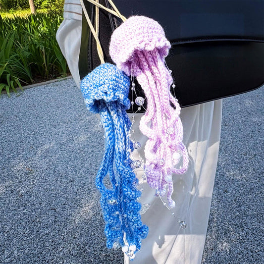 Crochet Jellyfish Bag Charm | Handmade Beaded Ocean Keychain