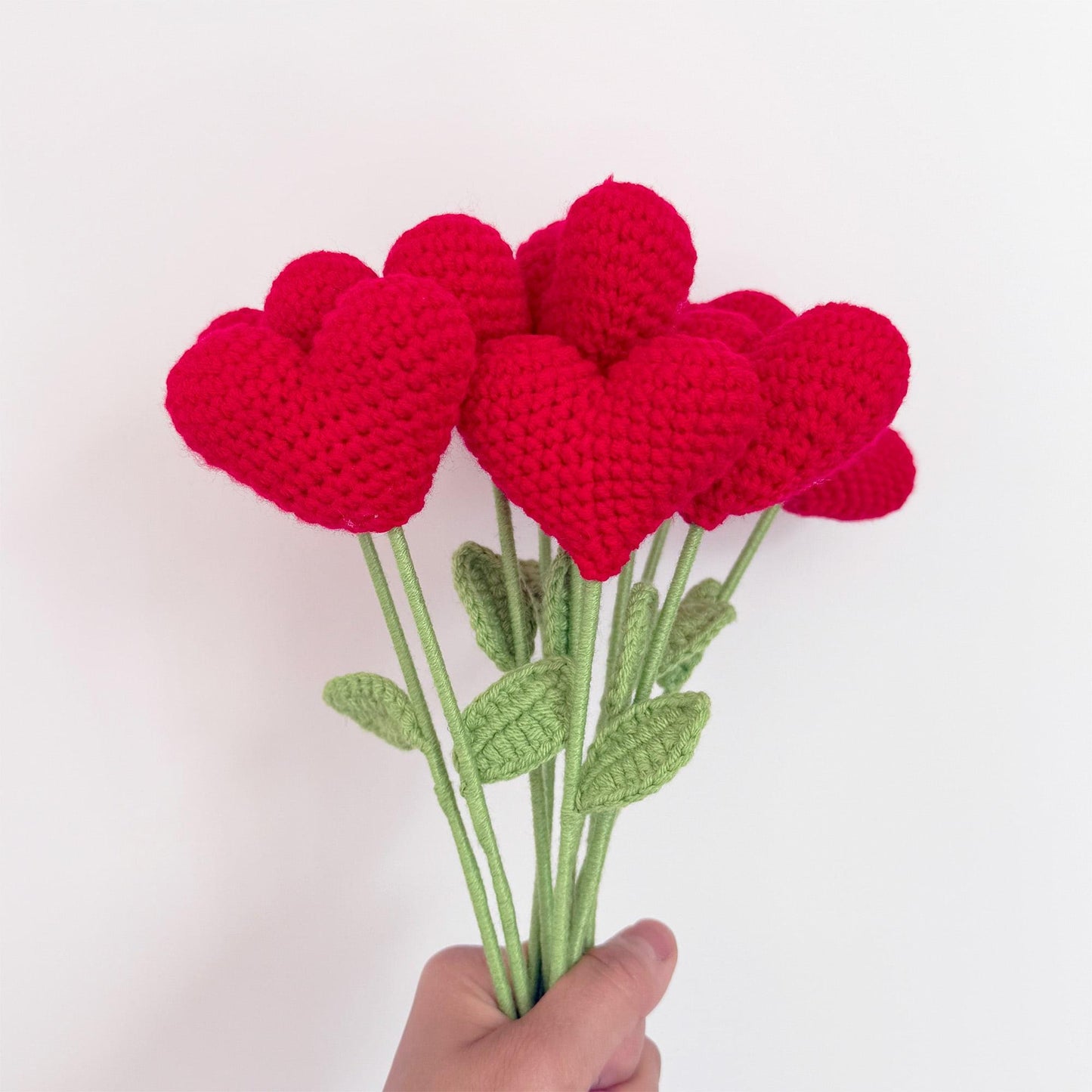 Handmade Crochet Heart Flower Bouquet | Romantic Yarn Roses