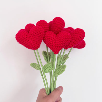 Handmade Crochet Heart Flower Bouquet | Romantic Yarn Roses