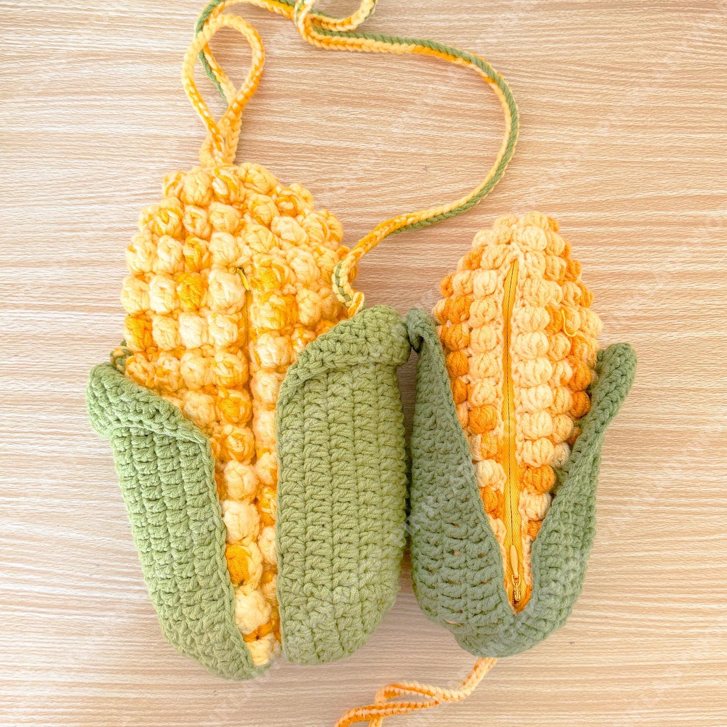 Handmade Crochet Corn Pencil Case | Crossbody Purse | Cute Veggie Zipper Pouch