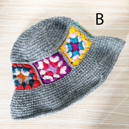 Handmade Cotton Crochet Granny Square Bucket Hat | Festivalcore