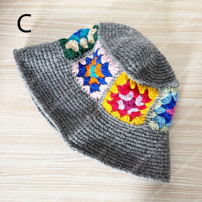 Handmade Cotton Crochet Granny Square Bucket Hat | Festivalcore