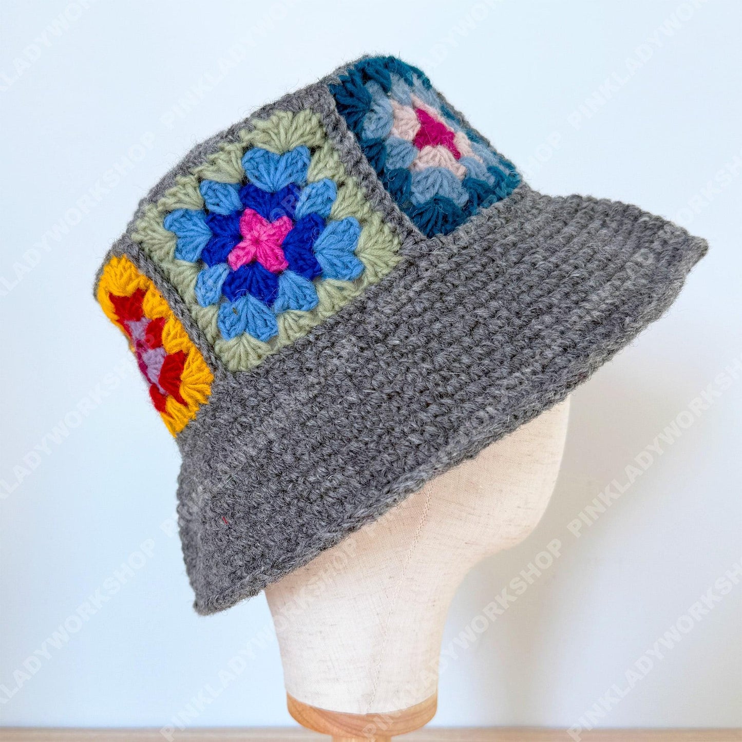 Handmade Cotton Crochet Granny Square Bucket Hat | Festivalcore