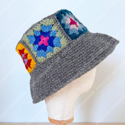 Handmade Cotton Crochet Granny Square Bucket Hat | Festivalcore