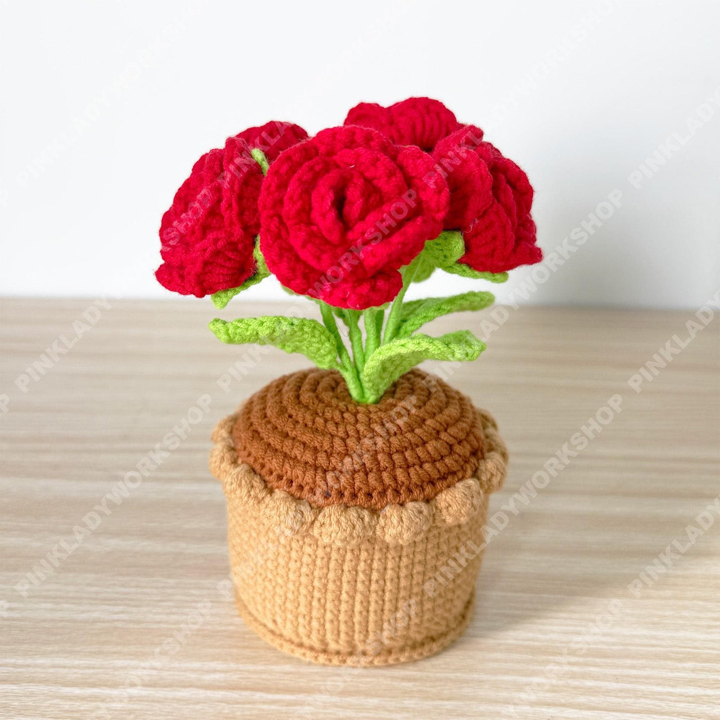 Crochet Rose Flower Pot | Handmade Knitted Rose Plant | Forever Flower Home Decor | Romantic Desk Gift