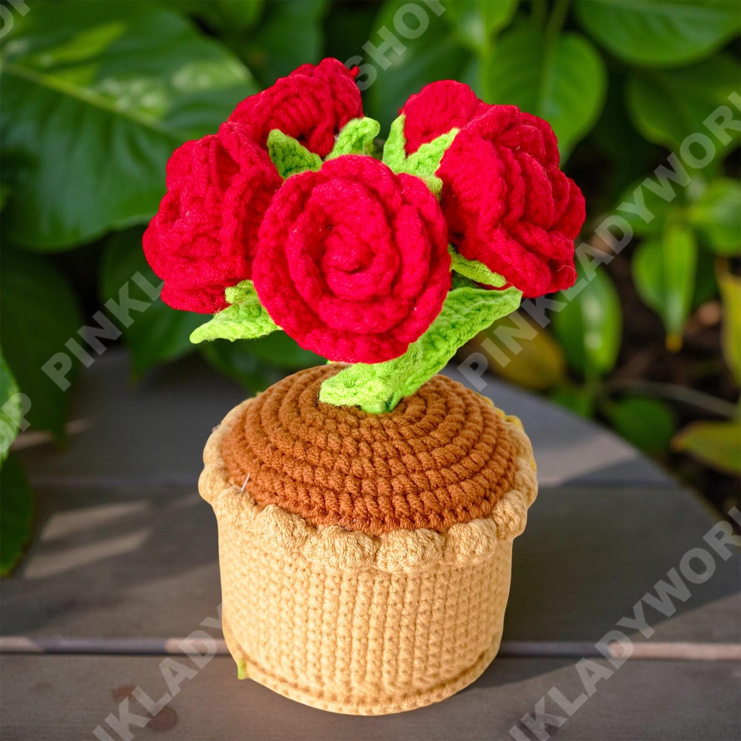Crochet Rose Flower Pot | Handmade Knitted Rose Plant | Forever Flower Home Decor | Romantic Desk Gift