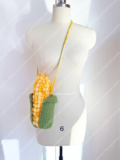 Handmade Crochet Corn Pencil Case | Crossbody Purse | Cute Veggie Zipper Pouch