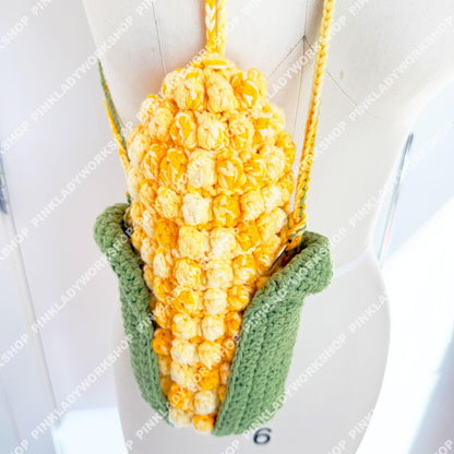 Handmade Crochet Corn Pencil Case | Crossbody Purse | Cute Veggie Zipper Pouch