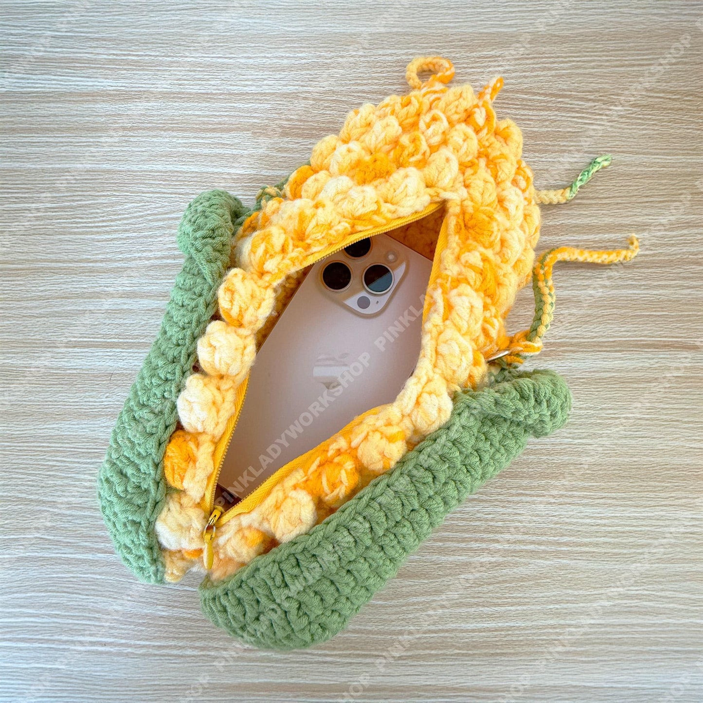 Handmade Crochet Corn Pencil Case | Crossbody Purse | Cute Veggie Zipper Pouch