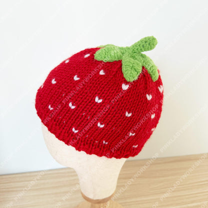 Crochet Strawberry Hat | Handmade Knit Fruit Beanie | Cute Red Strawberry Cap | Kawaii Winter Hat Gift