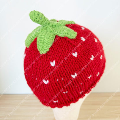 Crochet Strawberry Hat | Handmade Knit Fruit Beanie | Cute Red Strawberry Cap | Kawaii Winter Hat Gift