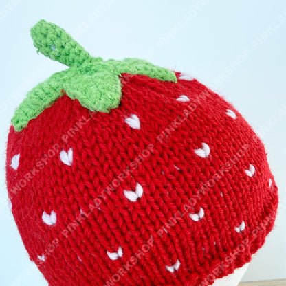 Crochet Strawberry Hat | Handmade Knit Fruit Beanie | Cute Red Strawberry Cap | Kawaii Winter Hat Gift