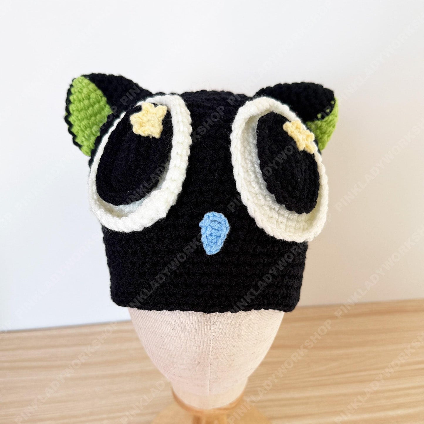Crochet Black Cat Hat | Handmade Kawaii Cat Beanie with Big Eyes | Cute Animal Knit Hat | Whimsical Gift