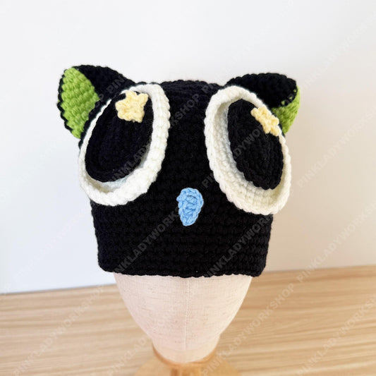 Crochet Black Cat Hat | Handmade Kawaii Cat Beanie with Big Eyes | Cute Animal Knit Hat | Whimsical Gift