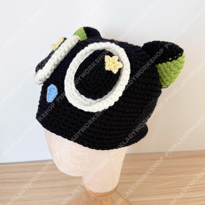 Crochet Black Cat Hat | Handmade Kawaii Cat Beanie with Big Eyes | Cute Animal Knit Hat | Whimsical Gift