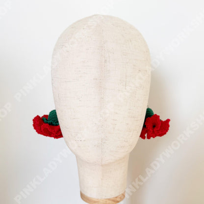 Handmade Crochet Carnation Earrings | Red Yarn Floral Dangles