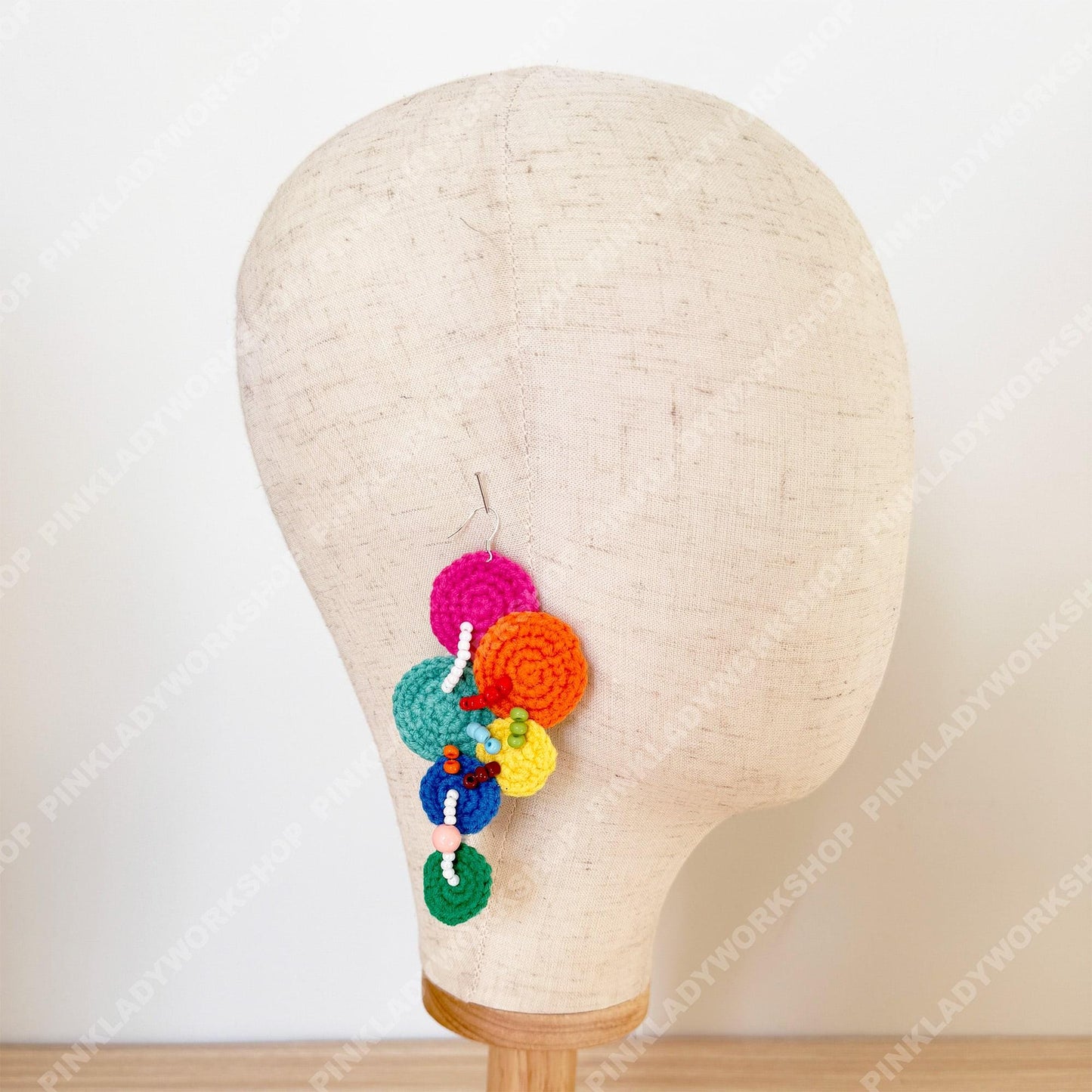 Crochet Circle Earrings | Handmade Rainbow Yarn Beaded Dangles