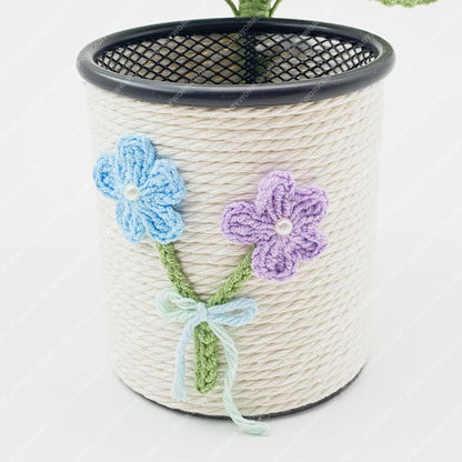 Crochet Flower Pen Holder | Handmade Yarn Desk Organizer