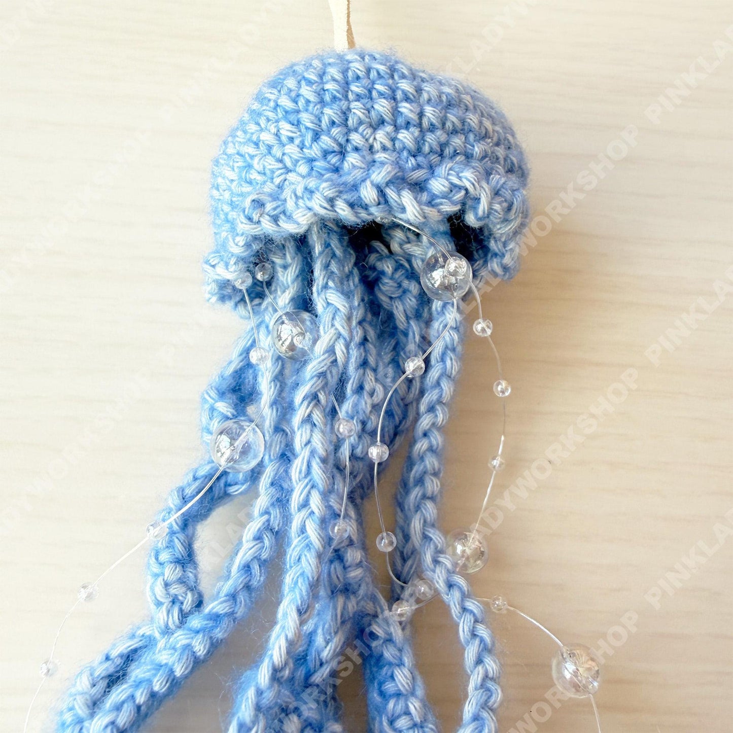 Crochet Jellyfish Bag Charm | Handmade Beaded Ocean Keychain