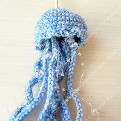 Crochet Jellyfish Bag Charm | Handmade Beaded Ocean Keychain