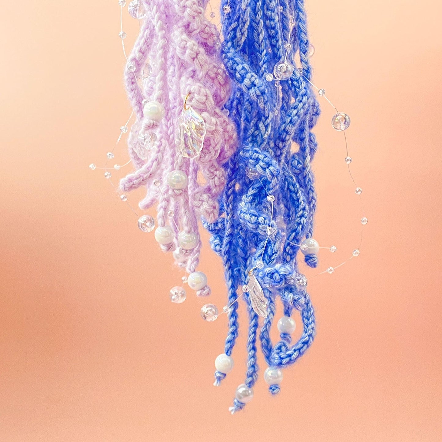Crochet Jellyfish Bag Charm | Handmade Beaded Ocean Keychain