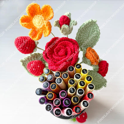 Crochet Flower Pen Holder | Handmade Yarn Desk Organizer