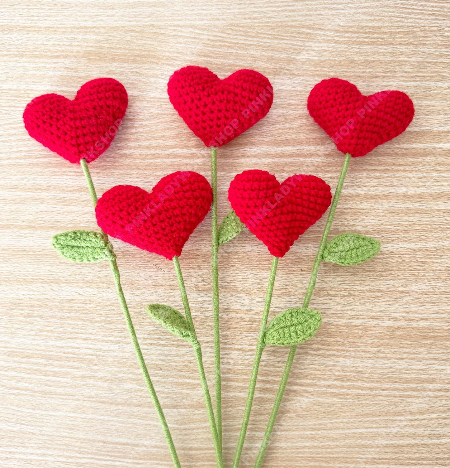 Handmade Crochet Heart Flower Bouquet | Romantic Yarn Roses