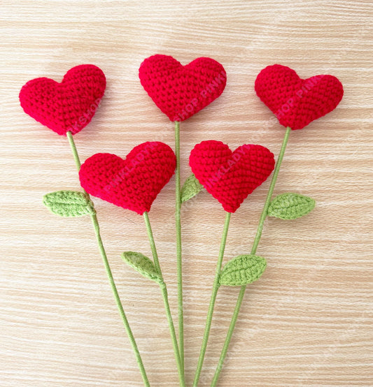 Handmade Crochet Heart Flower Bouquet | Romantic Yarn Roses