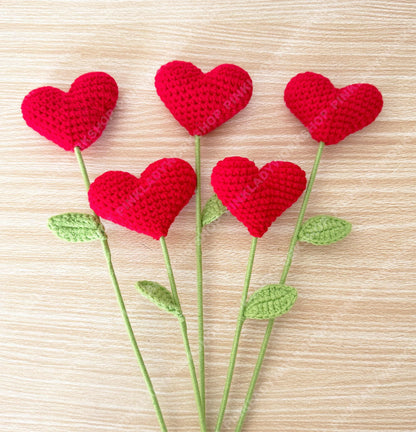 Handmade Crochet Heart Flower Bouquet | Romantic Yarn Roses