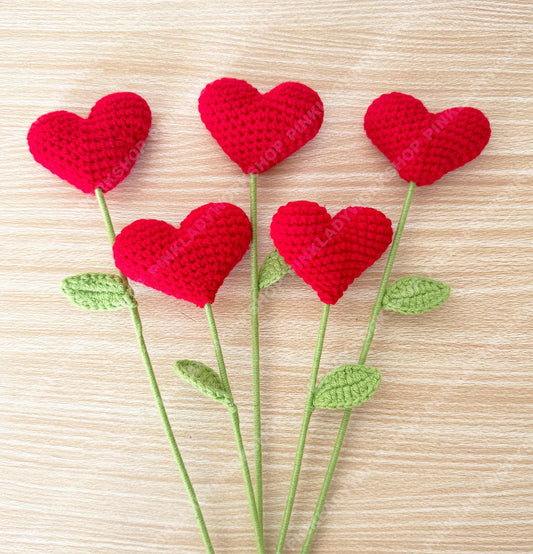 Handmade Crochet Heart Flower Bouquet | Romantic Yarn Roses