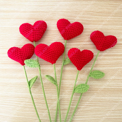 Handmade Crochet Heart Flower Bouquet | Romantic Yarn Roses