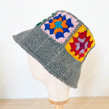 Handmade Cotton Crochet Granny Square Bucket Hat | Festivalcore
