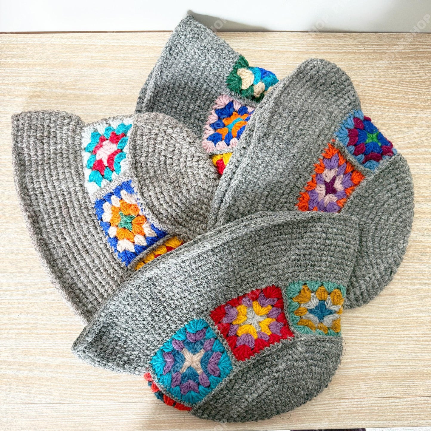 Handmade Cotton Crochet Granny Square Bucket Hat | Festivalcore