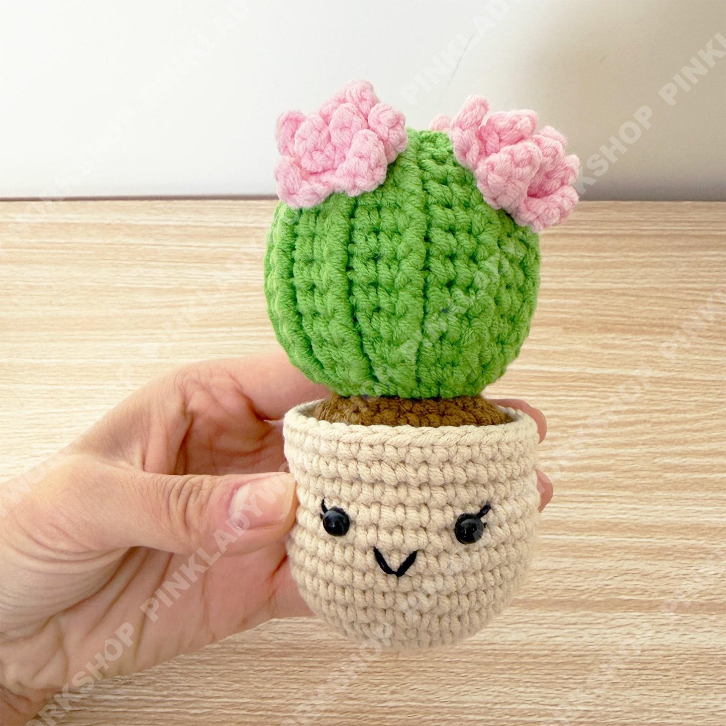 Hand-Crocheted Cactus with Pink Flowers | Kawaii Amigurumi Desk Decor