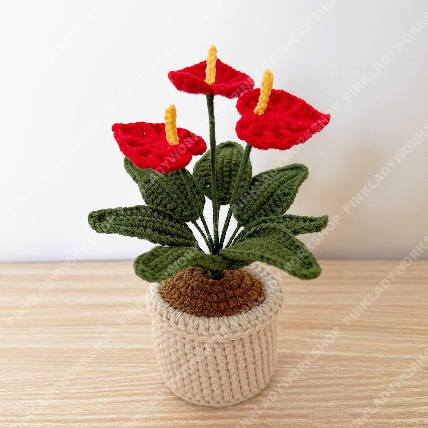 Handmade Crochet Anthurium Plant | Red Laceleaf Flower Amigurumi, Tropical Decor