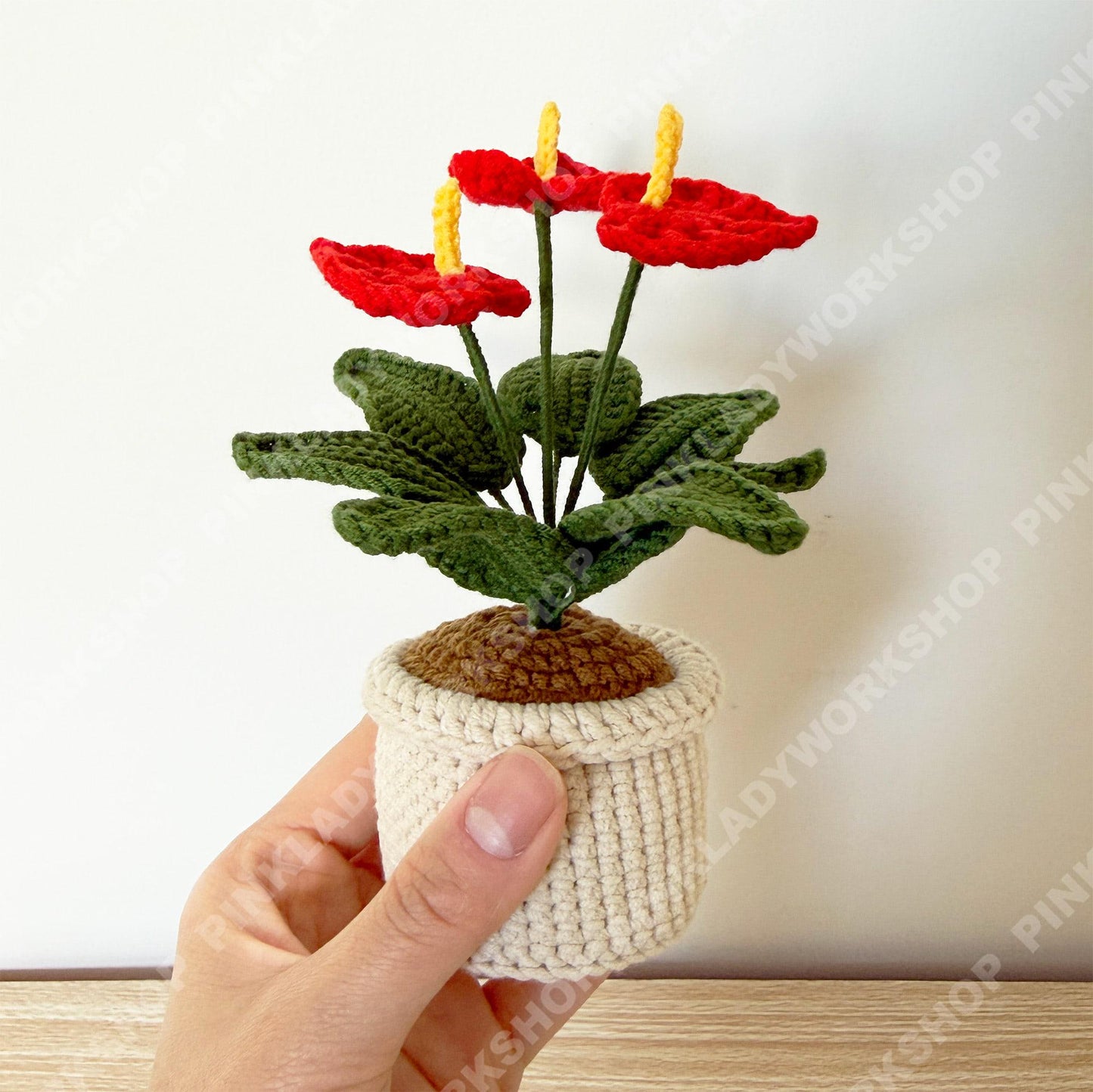 Handmade Crochet Anthurium Plant | Red Laceleaf Flower Amigurumi, Tropical Decor